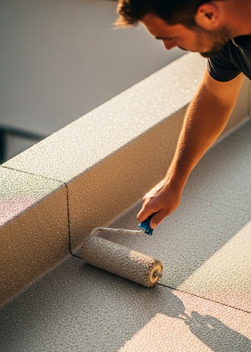 Aplicación de gel-coat antideslizante sobre PRFV en terraza