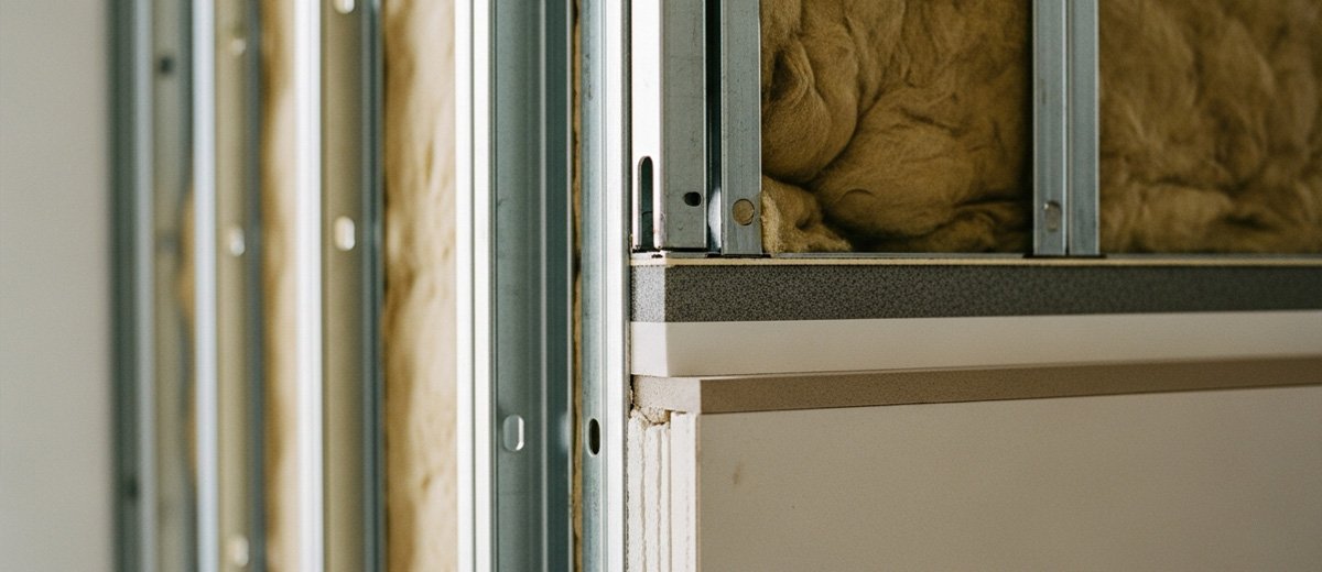 Trasdosado con lana mineral y lámina acústica en pared interior