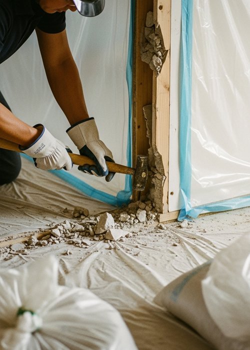 Demolición controlada de tabique con protección y gestión de escombro