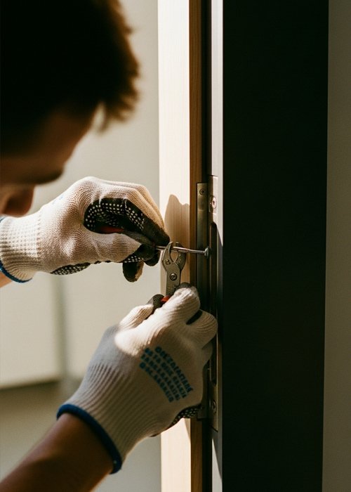 Ajuste de bisagra oculta en puerta en block