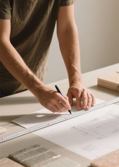 Planificación de reforma integral con planos y muestrarios