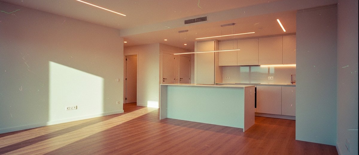 Reforma integral en Pontevedra con salón-cocina abierto, suelo roble e iluminación LED