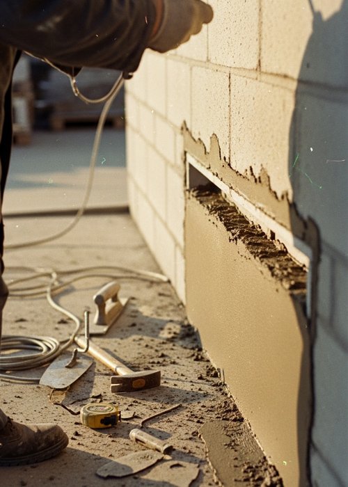 Regata eléctrica y tapado con mortero en pared de ladrillo