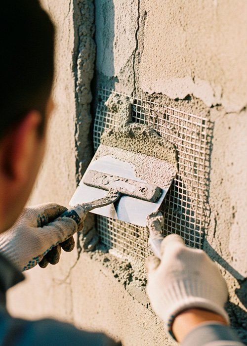 Reparación de fisura con mortero y malla de refuerzo